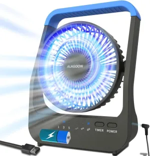 Portable Desk Fan, D Battery Operated Fan for Hurricane, Powered Fan by USB Cable 214H Long Lasting with Timer 6'' Portable for Outdoor Camping Quiet 3 Speeds for Office Bedroom(Blue) Battery-powered portable fan