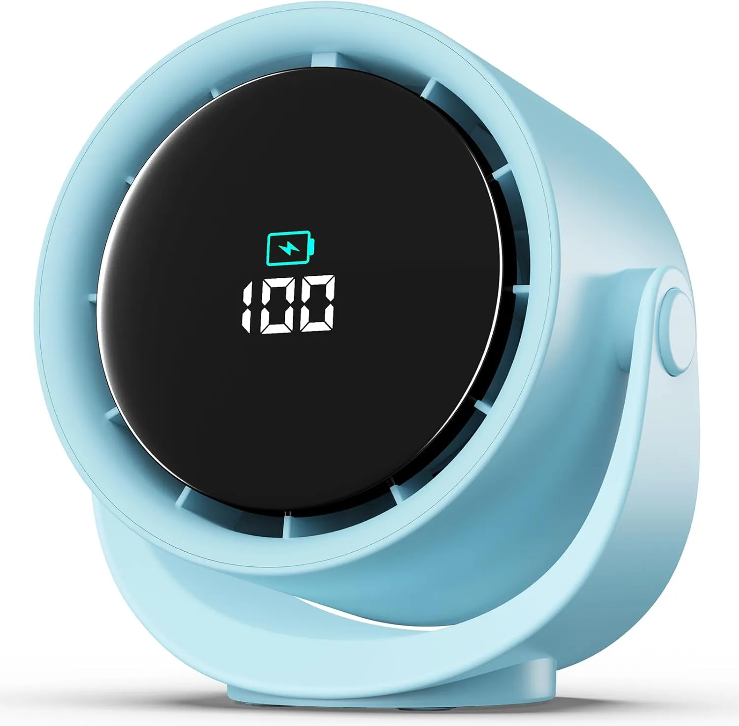 Portable Desk Fan for Bedroom, Turbo Table Fans with smile icon LED Display, 6-inch, 5-Speed Strong Airflow, Low Noise, 360 Adjustable Tilt, Suitable for Home, Office, Outdoor, Blue USB desktop fan for workspace