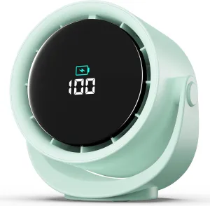 Portable Desk Fan for Bedroom, Turbo Table Fans with smile icon LED Display, 6-inch, 5-Speed Strong Airflow, Low Noise, 360 Adjustable Tilt, Suitable for Home, Office, Outdoor, Green USB desktop fan for workspace