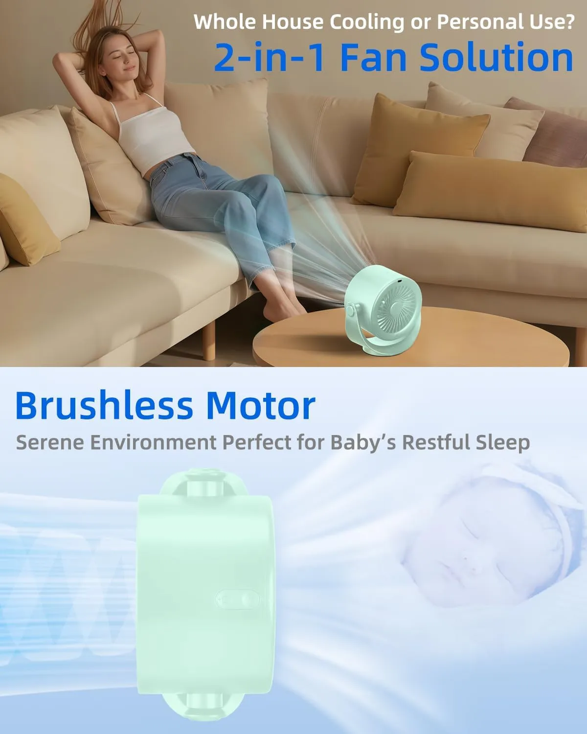 Portable Desk Fan for Bedroom, Turbo Table Fans with smile icon LED Display, 6-inch, 5-Speed Strong Airflow, Low Noise, 360 Adjustable Tilt, Suitable for Home, Office, Outdoor, Green