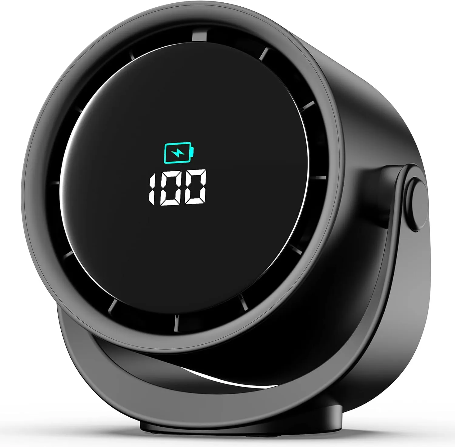 Portable Desk Fan for Bedroom, Turbo Table Fans with smile icon LED Display, 6-inch, 5-Speed Strong Airflow, Low Noise, 360 Adjustable Tilt, Suitable for Home, Office, Outdoor, Ink Black USB desktop fan for workspace