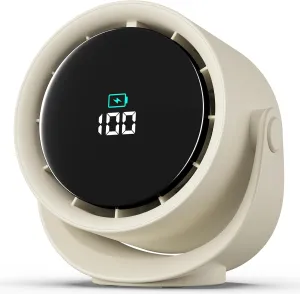 Portable Desk Fan for Bedroom, Turbo Table Fans with smile icon LED Display, 6-inch, 5-Speed Strong Airflow, Low Noise, 360 Adjustable Tilt, Suitable for Home, Office, Outdoor, Off-White USB desktop fan for workspace
