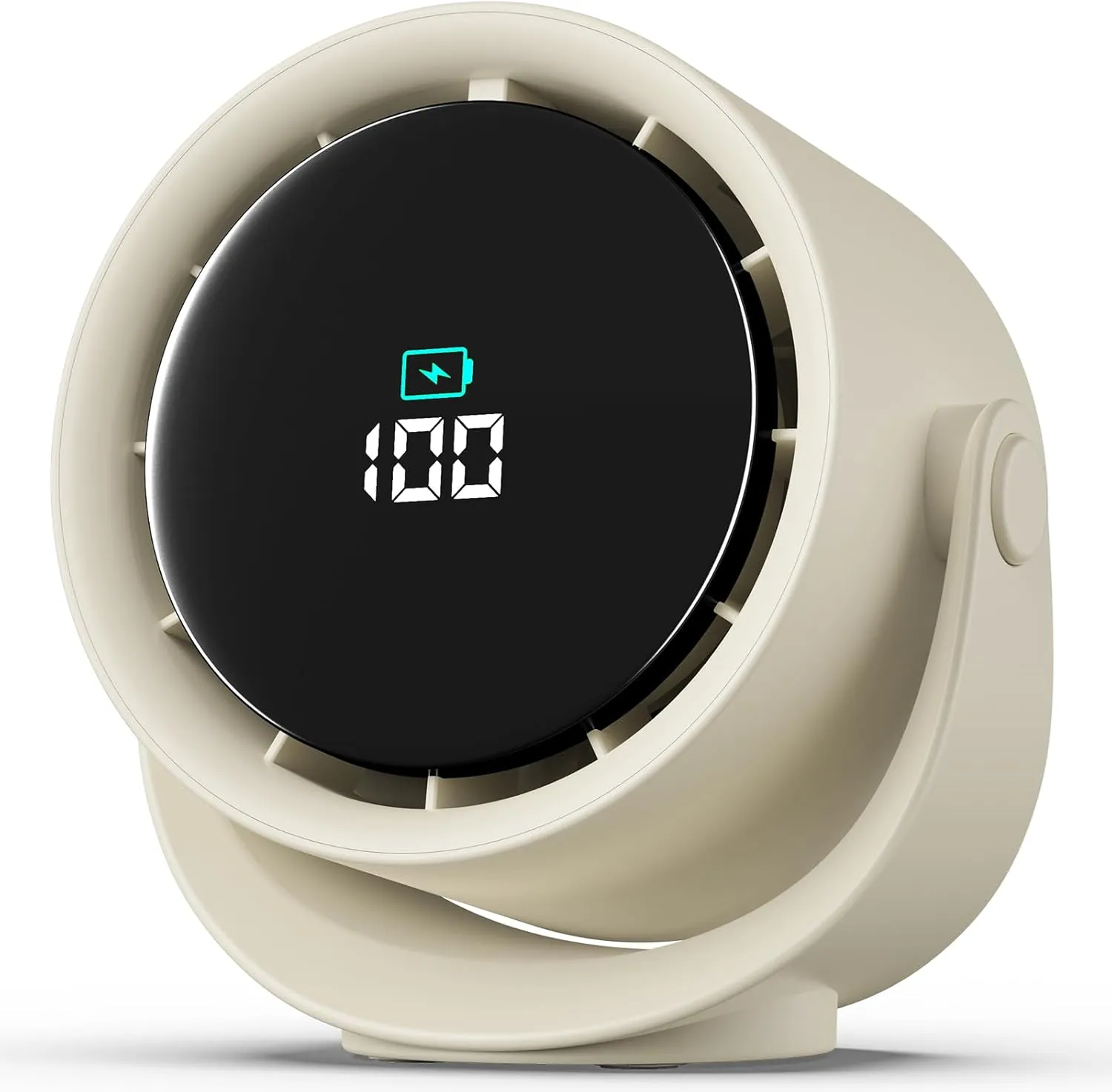 Portable Desk Fan for Bedroom, Turbo Table Fans with smile icon LED Display, 6-inch, 5-Speed Strong Airflow, Low Noise, 360 Adjustable Tilt, Suitable for Home, Office, Outdoor, Off-White USB desktop fan for workspace