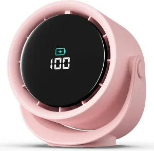 Portable Desk Fan for Bedroom, Turbo Table Fans with smile icon LED Display, 6-inch, 5-Speed Strong Airflow, Low Noise, 360 Adjustable Tilt, Suitable for Home, Office, Outdoor, Pink USB desktop fan for workspace