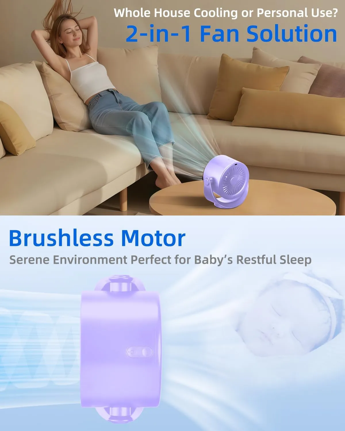 Portable Desk Fan for Bedroom, Turbo Table Fans with smile icon LED Display, 6-inch, 5-Speed Strong Airflow, Low Noise, 360 Adjustable Tilt, Suitable for Home, Office, Outdoor, Purple