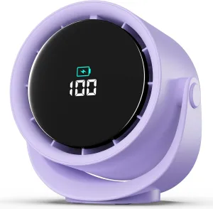 Portable Desk Fan for Bedroom, Turbo Table Fans with smile icon LED Display, 6-inch, 5-Speed Strong Airflow, Low Noise, 360 Adjustable Tilt, Suitable for Home, Office, Outdoor, Purple USB desktop fan for workspace
