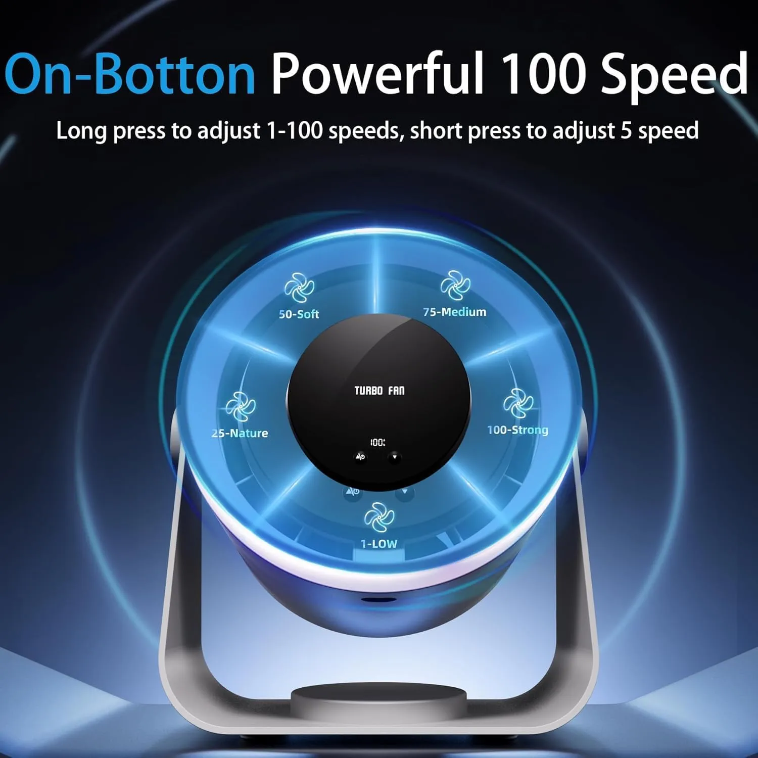 Portable Desk Fan - Quiet 5400mAh Rechargeable Table fan with Turbo Airflow - 100 Speed Digital Display&105 Adjustable Tilt - Wall Mount Small Desk Cooling Fan for Bedroom Office Home Travel Camping