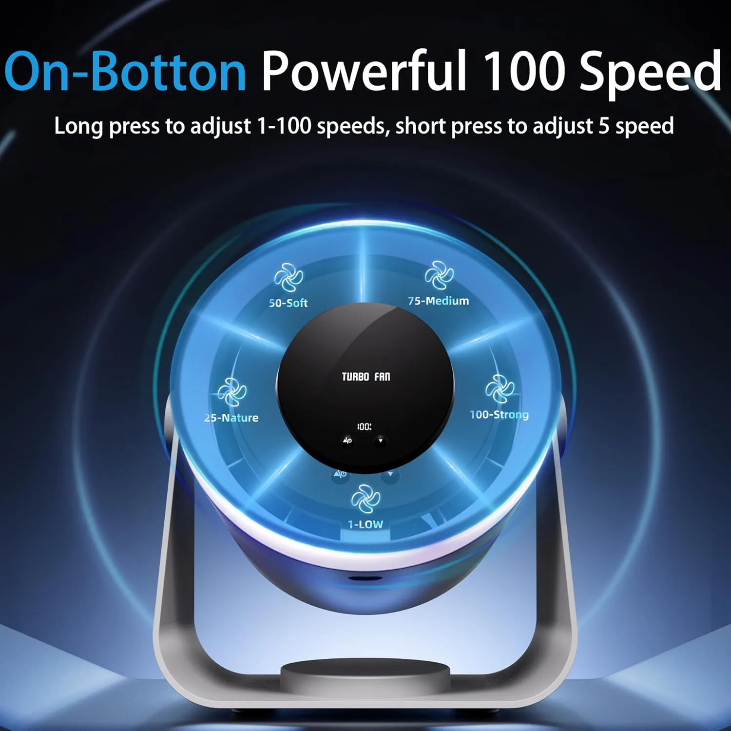 Portable Desk Fan - Quiet 5400mAh Rechargeable Table fan with Turbo Airflow - 100 Speed Digital Display&105 Adjustable Tilt - Wall Mount Small Desk Cooling Fan for Bedroom Office Home Travel Camping