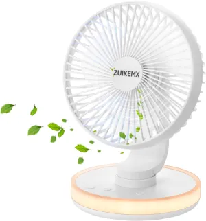 Portable Desk Fan with Circular LED Lights, 4 Speed Settings, 90 Adjustable Head Tilt Oscillating Fan, 4000mAh Rechargeable Table Fan, Battery Powered Quiet Personal Fan, Detachable Cleaning (White) USB desktop fan for workspace