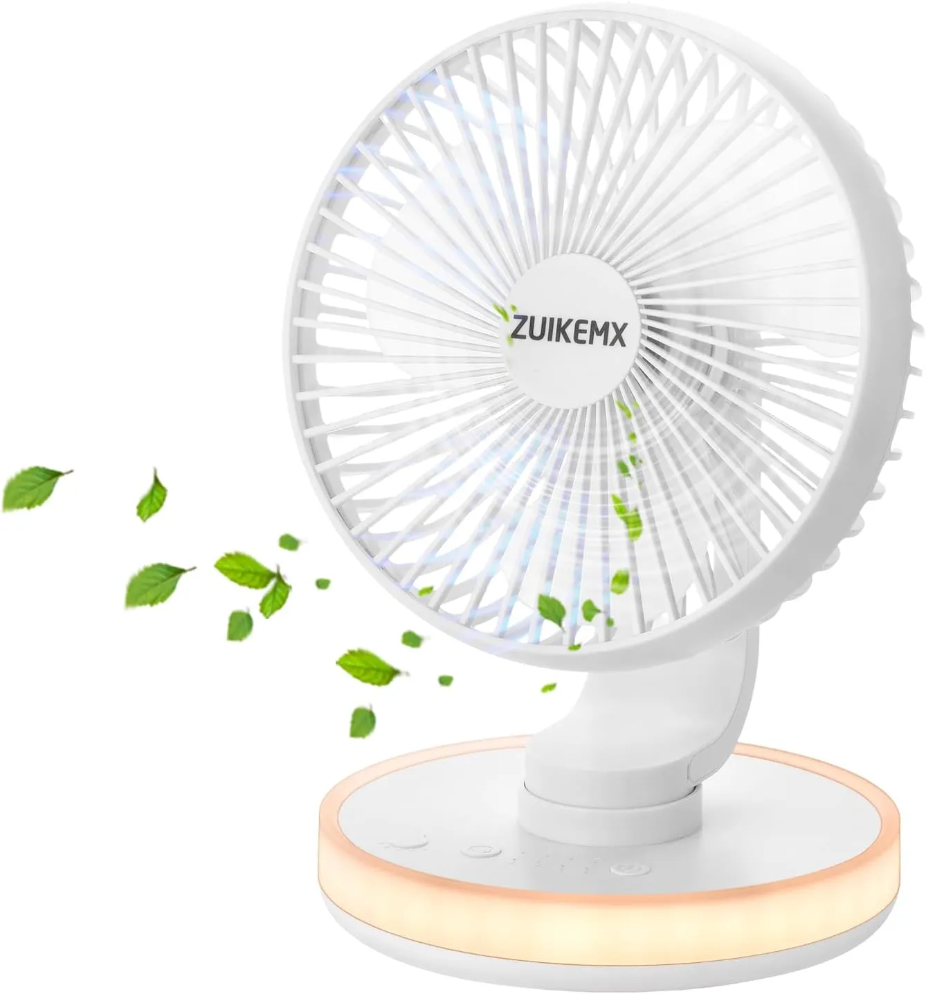 Portable Desk Fan with Circular LED Lights, 4 Speed Settings, 90 Adjustable Head Tilt Oscillating Fan, 4000mAh Rechargeable Table Fan, Battery Powered Quiet Personal Fan, Detachable Cleaning (White) USB desktop fan for workspace