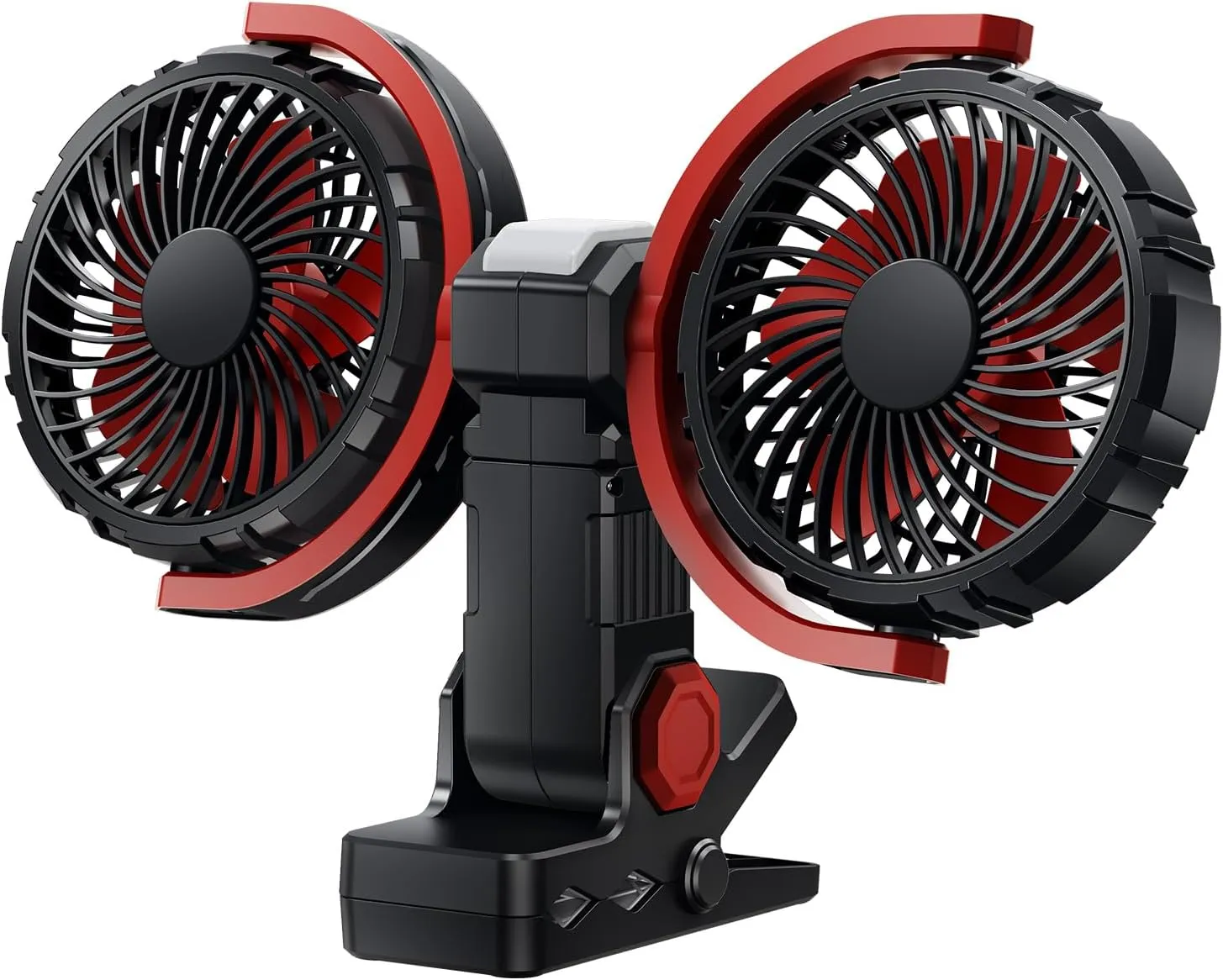 Portable Dual Head Clip On Fan with Light, USB Rechargeable Personal Fan, 4000mAh Battery Powered Desk Fan for Bedroom Home Office Camping, 3 Speed 360 Rotate Table Cooling Fans (Black) 360-degree rotating fan for home use