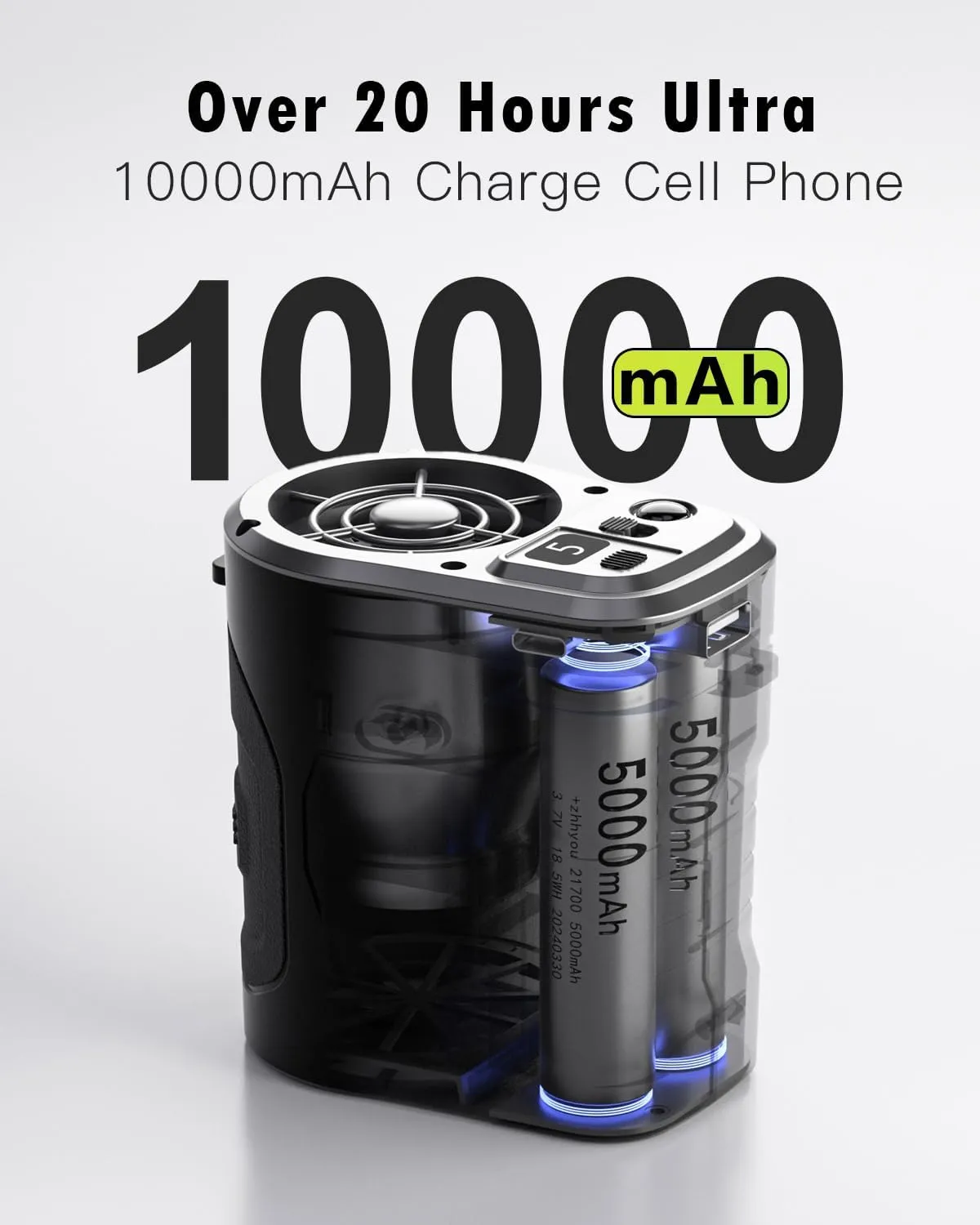 Portable Fan 10000mAh Rechargeable, Mini Waist Fan With Max 24H Working Time,5 Speeds 15000RPM Strong Airflow,for Outdoor, Jobsite, Farms, Traveling, Fishing,Office workers,gardening