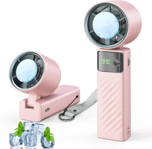 Portable Fan, 199 Speed with 60000RPM, Adjustable Handheld Mini Fan with 1-199 Turbo Cooling, USB Rechargeable, Foldable, LED Display, Up to 24H Cooling for Travel, Beach, Outdoor  Pink 360-degree rotating fan for home use