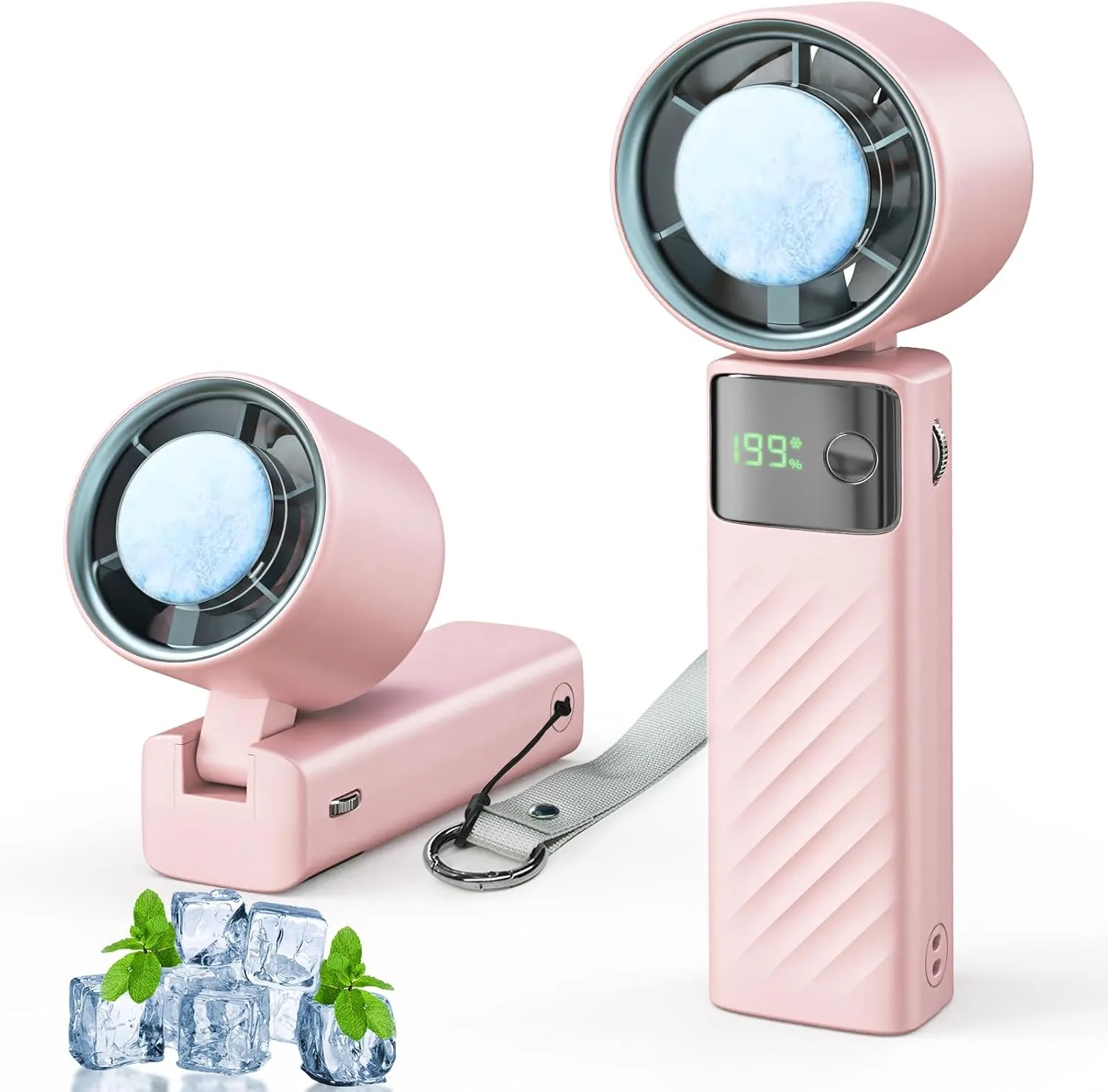 Portable Fan, 199 Speed with 60000RPM, Adjustable Handheld Mini Fan with 1-199 Turbo Cooling, USB Rechargeable, Foldable, LED Display, Up to 24H Cooling for Travel, Beach, Outdoor  Pink 360-degree rotating fan for home use