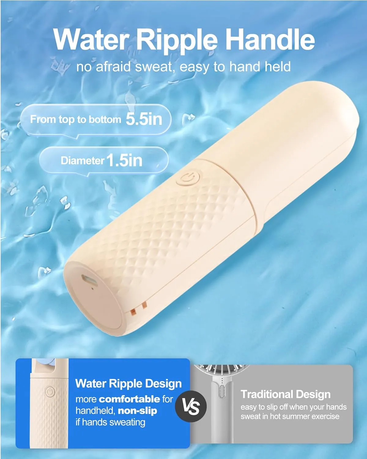 Portable Fan, 2000mAh Rechargeable Battery Operated Mini Handheld Fan, Powerful Safety Design Pocket Fans for Travel/Outdoor/Concert/Beach/Make-up, Gifts for Mom, Teens, Beige
