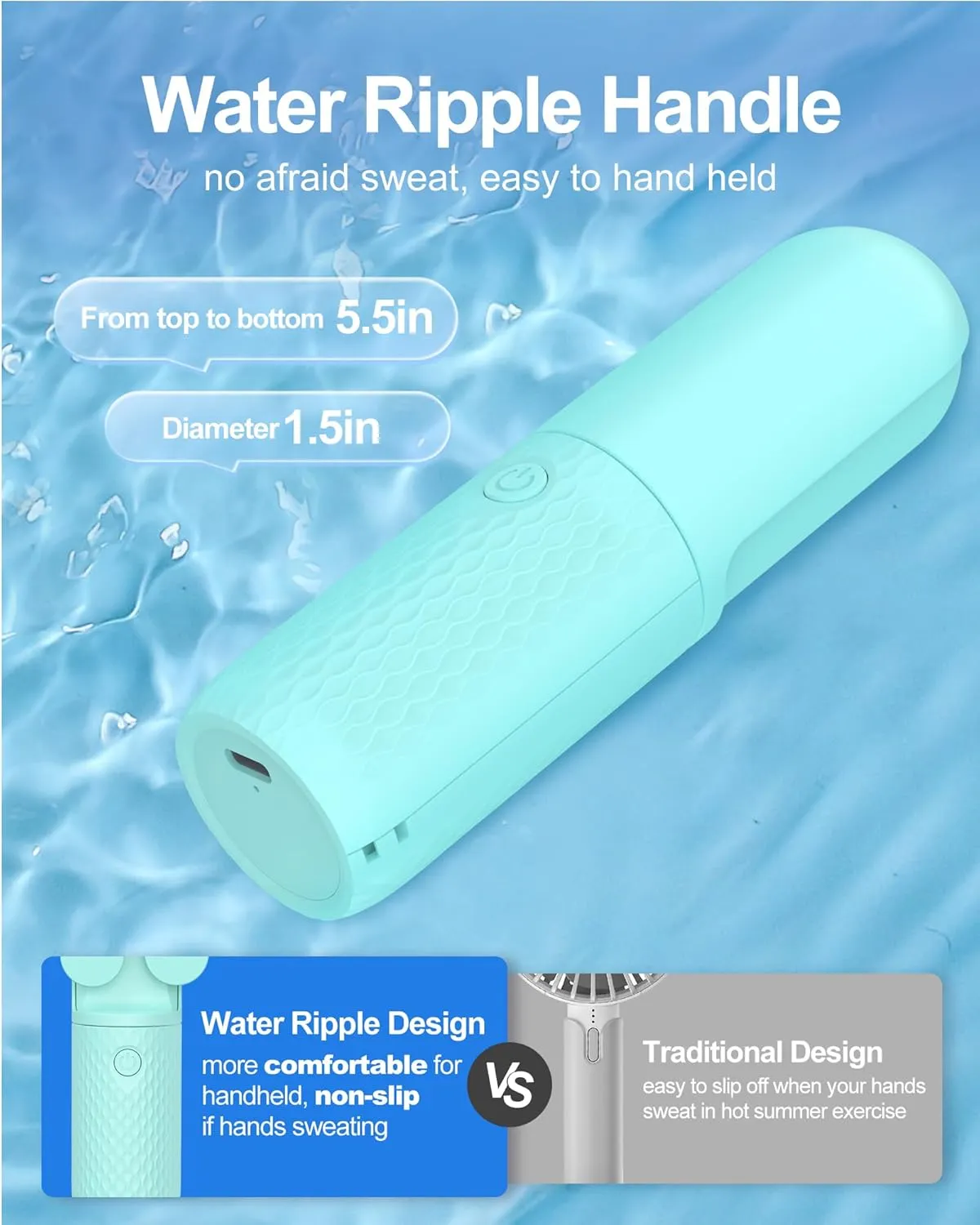 Portable Fan, 2000mAh Rechargeable Battery Operated Mini Handheld Fan, Powerful Safety Design Pocket Fans for Travel/Outdoor/Concert/Beach/Make-up, Gifts for Mom, Teens, Blue