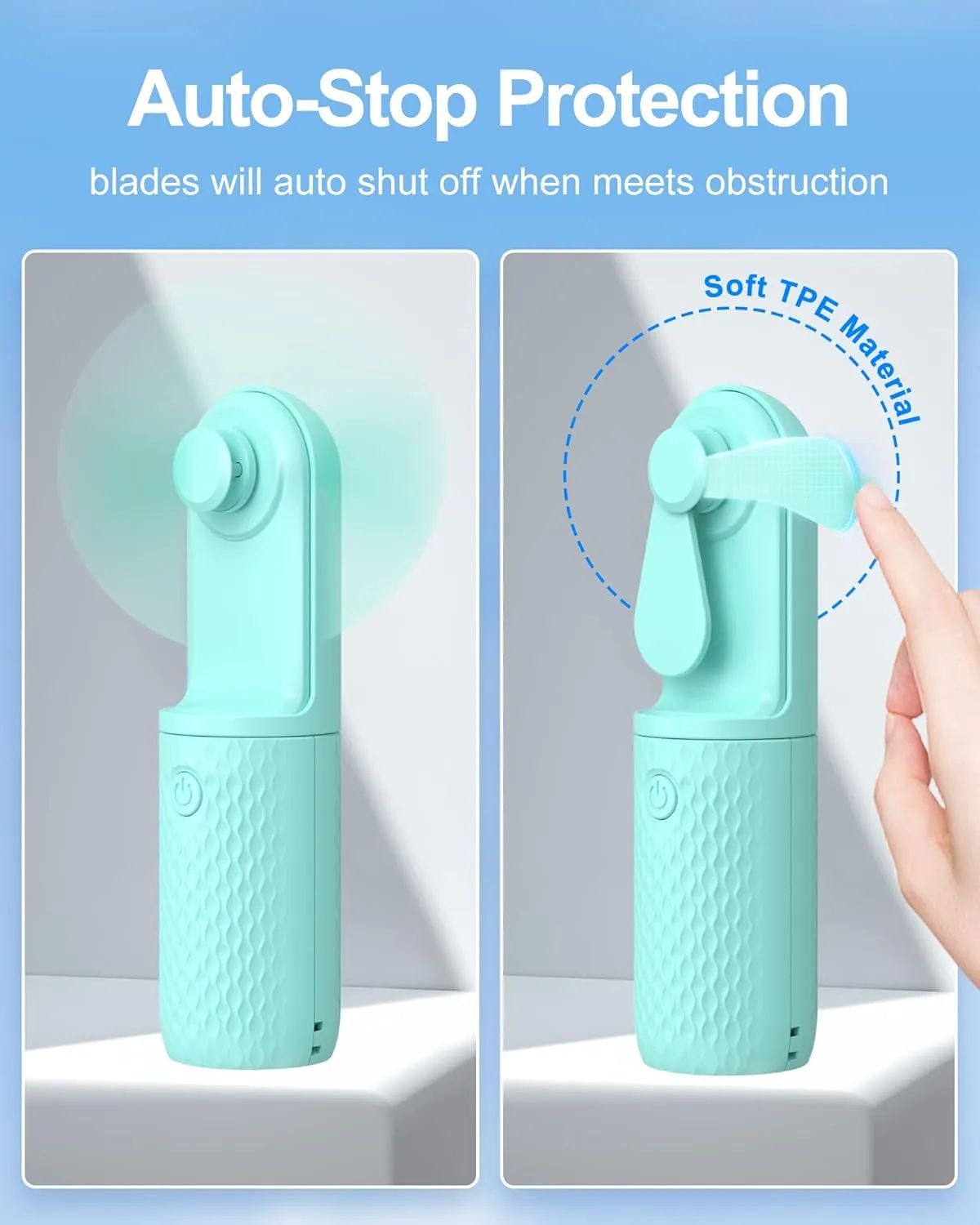 Portable Fan, 2000mAh Rechargeable Battery Operated Mini Handheld Fan, Powerful Safety Design Pocket Fans for Travel/Outdoor/Concert/Beach/Make-up, Gifts for Mom, Teens, Blue