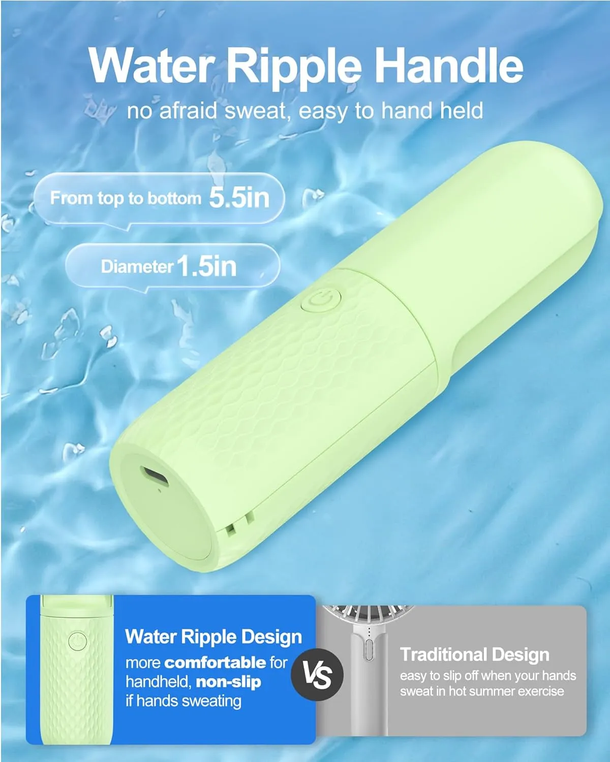 Portable Fan, 2000mAh Rechargeable Battery Operated Mini Handheld Fan, Powerful Safety Design Pocket Fans for Travel/Outdoor/Concert/Beach/Make-up, Gifts for Mom, Teens, Green