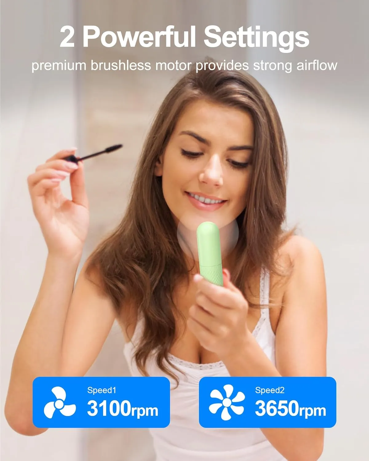 Portable Fan, 2000mAh Rechargeable Battery Operated Mini Handheld Fan, Powerful Safety Design Pocket Fans for Travel/Outdoor/Concert/Beach/Make-up, Gifts for Mom, Teens, Green