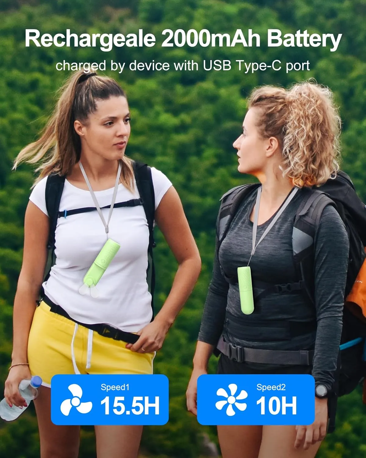 Portable Fan, 2000mAh Rechargeable Battery Operated Mini Handheld Fan, Powerful Safety Design Pocket Fans for Travel/Outdoor/Concert/Beach/Make-up, Gifts for Mom, Teens, Green
