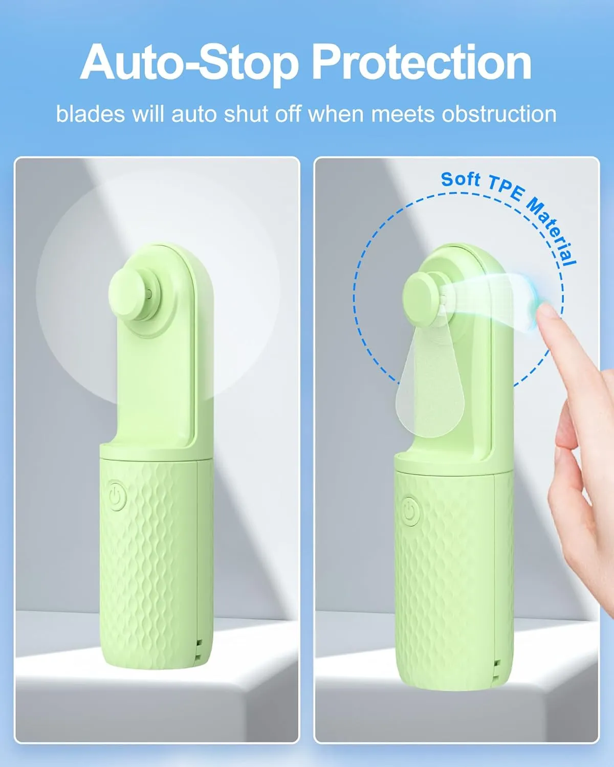 Portable Fan, 2000mAh Rechargeable Battery Operated Mini Handheld Fan, Powerful Safety Design Pocket Fans for Travel/Outdoor/Concert/Beach/Make-up, Gifts for Mom, Teens, Green