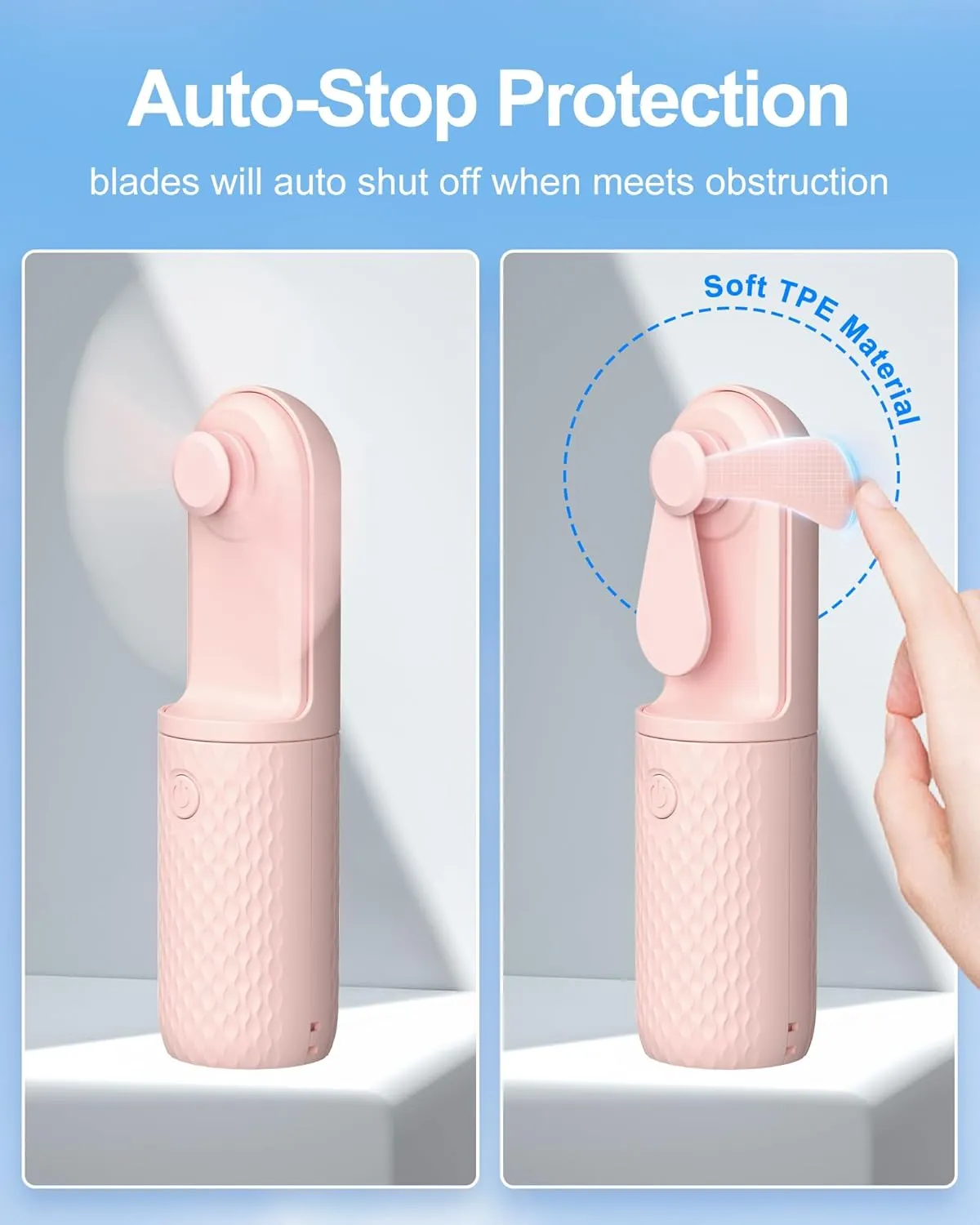 Portable Fan, 2000mAh Rechargeable Battery Operated Mini Handheld Fan, Powerful Safety Design Pocket Fans for Travel/Outdoor/Concert/Beach/Make-up, Gifts for Mom, Teens, Pink