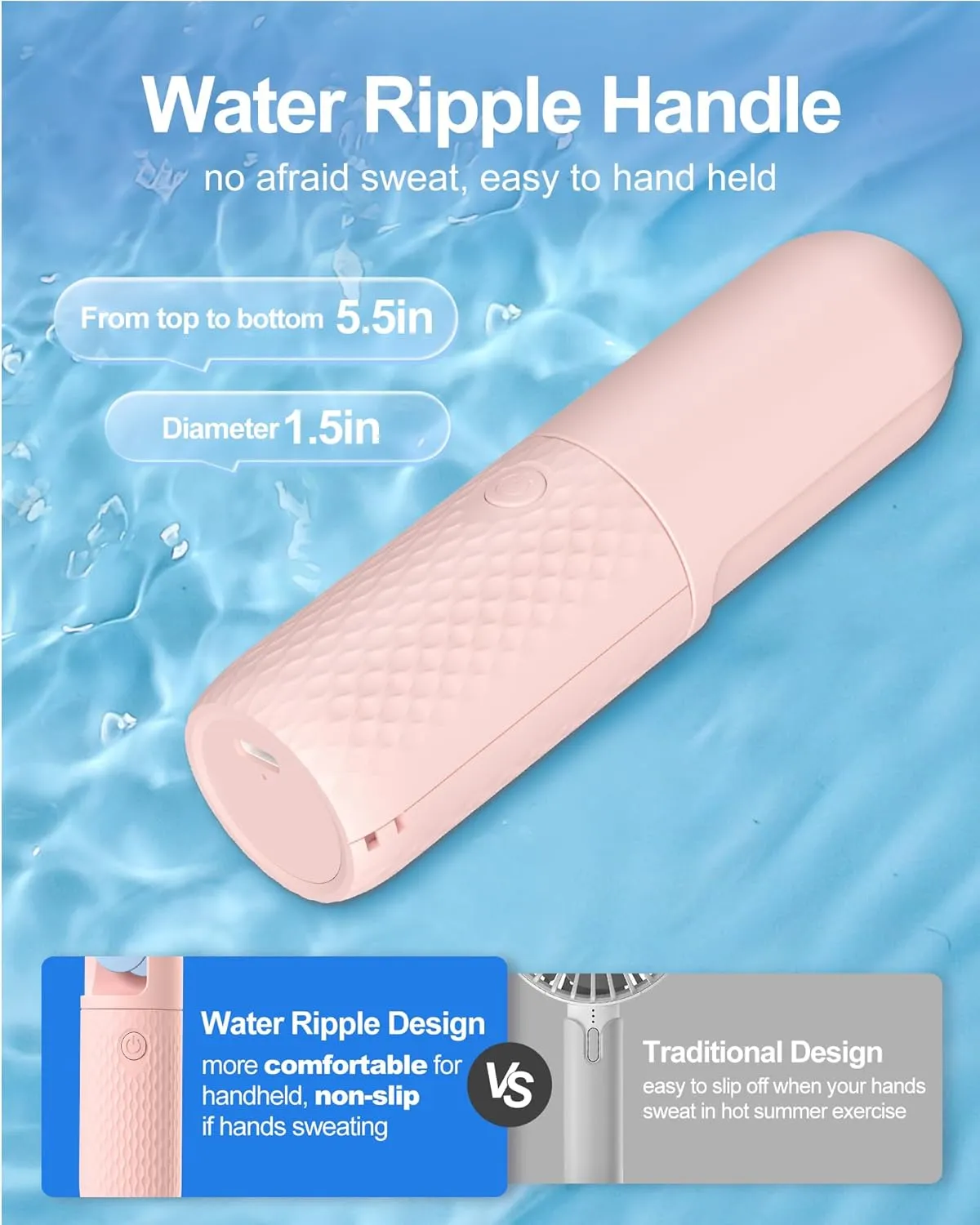 Portable Fan, 2000mAh Rechargeable Battery Operated Mini Handheld Fan, Powerful Safety Design Pocket Fans for Travel/Outdoor/Concert/Beach/Make-up, Gifts for Mom, Teens, Pink