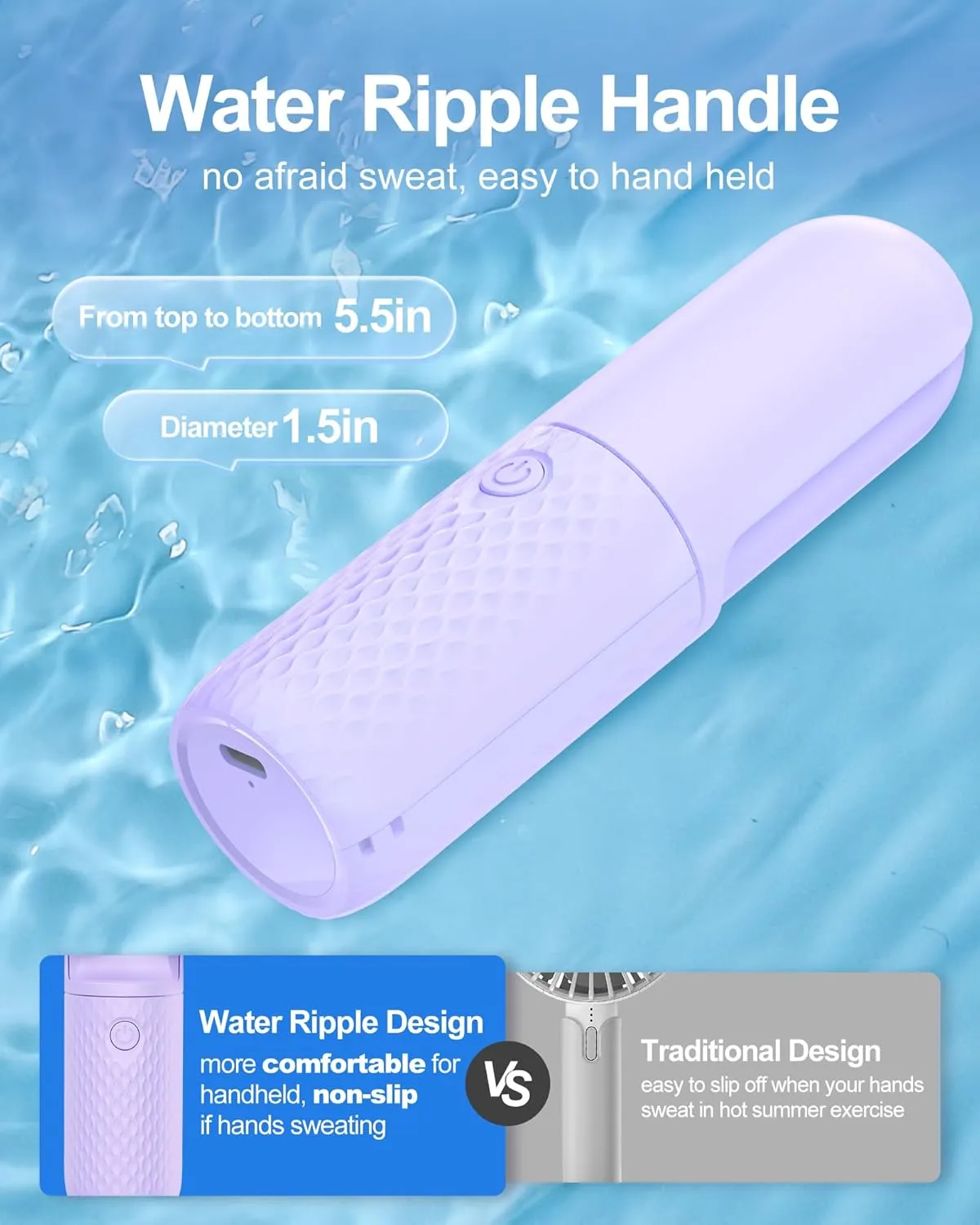 Portable Fan, 2000mAh Rechargeable Battery Operated Mini Handheld Fan, Powerful Safety Design Pocket Fans for Travel/Outdoor/Concert/Beach/Make-up, Gifts for Mom, Teens, Purple