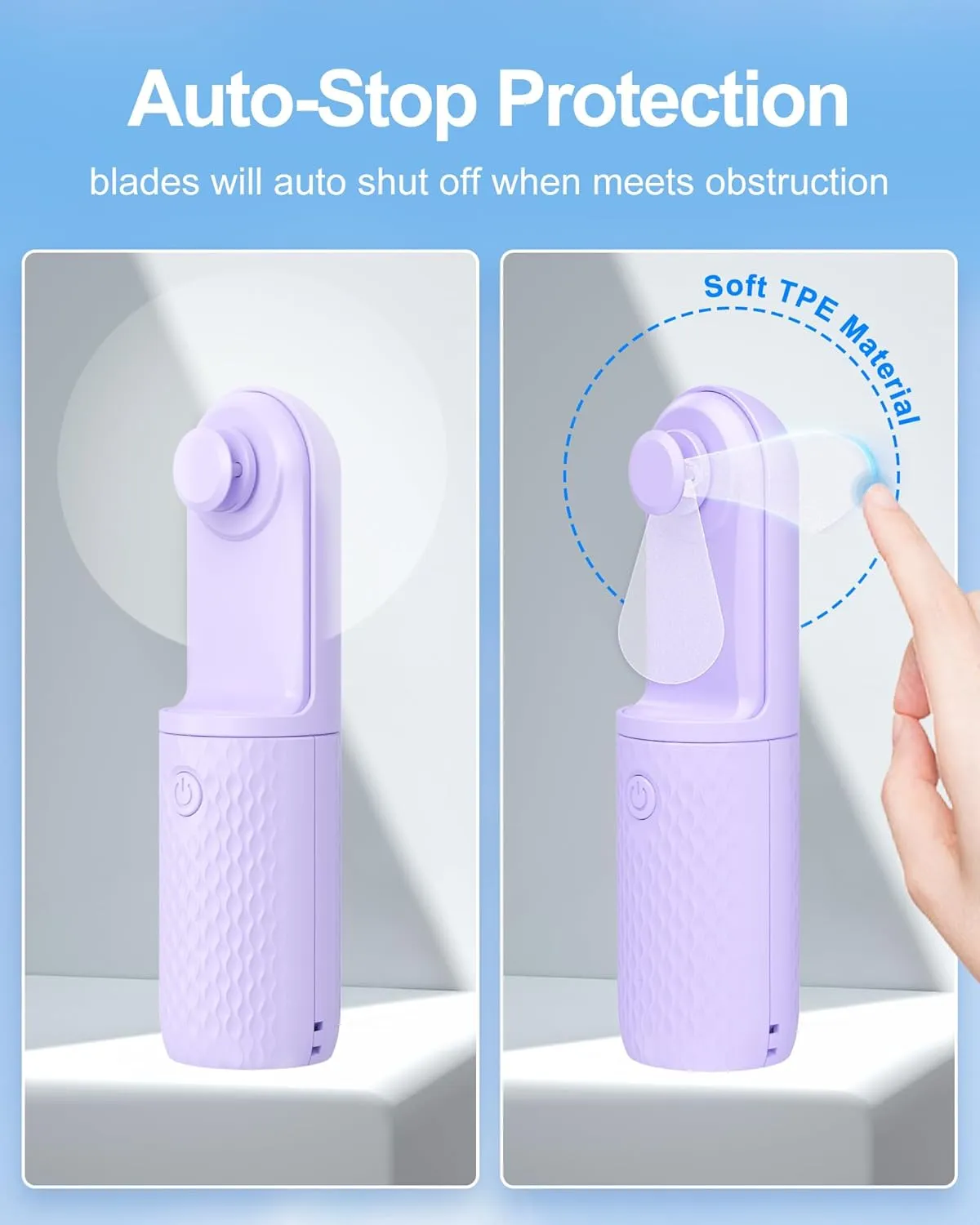 Portable Fan, 2000mAh Rechargeable Battery Operated Mini Handheld Fan, Powerful Safety Design Pocket Fans for Travel/Outdoor/Concert/Beach/Make-up, Gifts for Mom, Teens, Purple