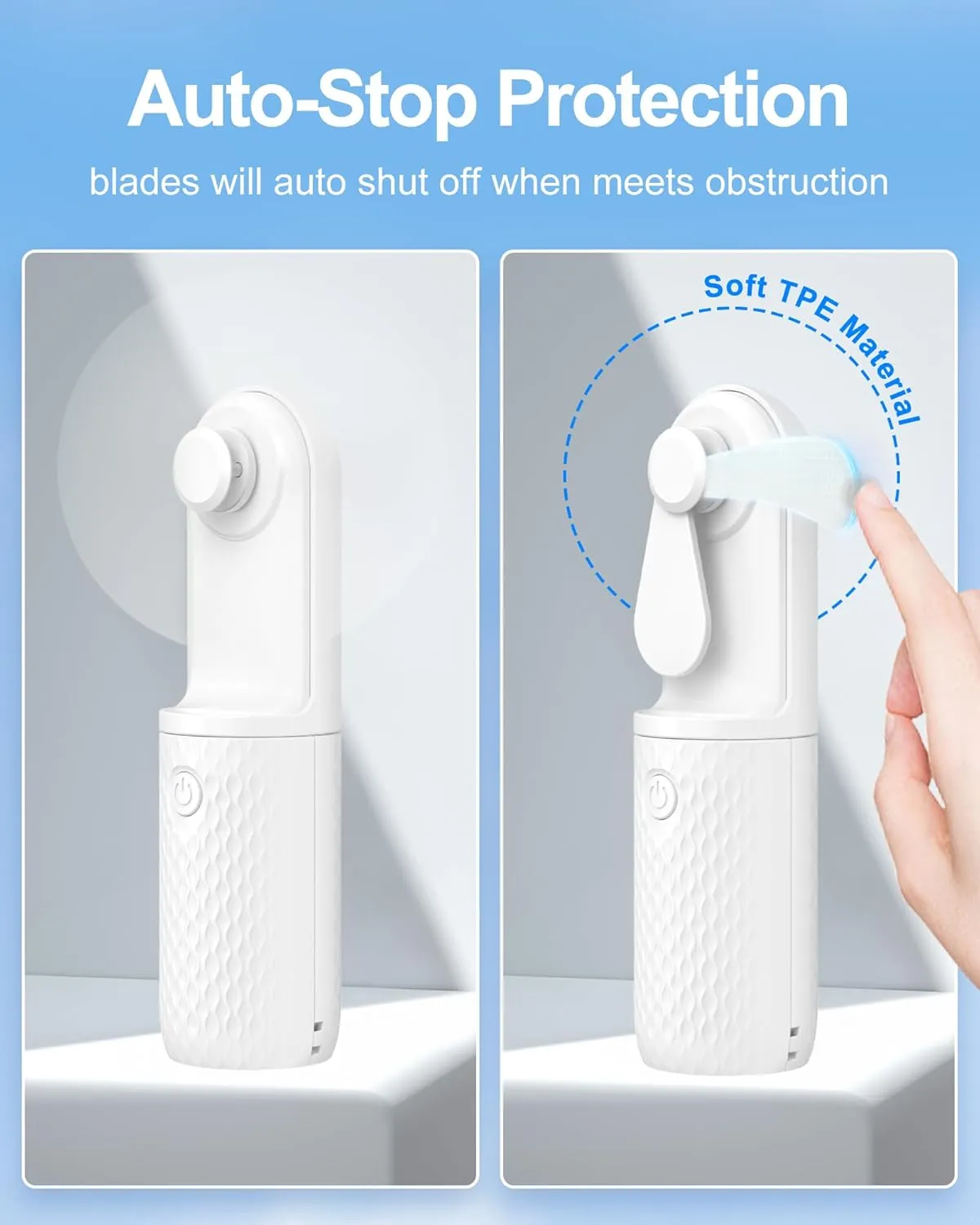 Portable Fan, 2000mAh Rechargeable Battery Operated Mini Handheld Fan, Powerful Safety Design Pocket Fans for Travel/Outdoor/Concert/Beach/Make-up, Gifts for Mom, Teens, White