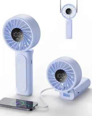 Portable Fan, 4000mAh Rechargeable, 180 Foldable Mini Desk Fan with 6 Wind Speed, LCD Digital Display, Lanyard as Neck Fan, Ultra Quiet, Pocket Size for Indoor Outdoor Waist-mounted portable fan for outdoor use