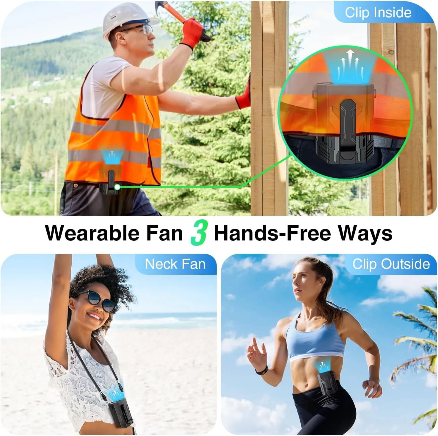 Portable Fan 4000mAh Rechargeable, 4 Speeds 13000RPM Strong Airflow, Personal Waist Fan with Max 24H Working Time, Wearable Neck Fan, Hands-Free Clip Belt fan for Camping, Outdoor, Jobsite, Traveling