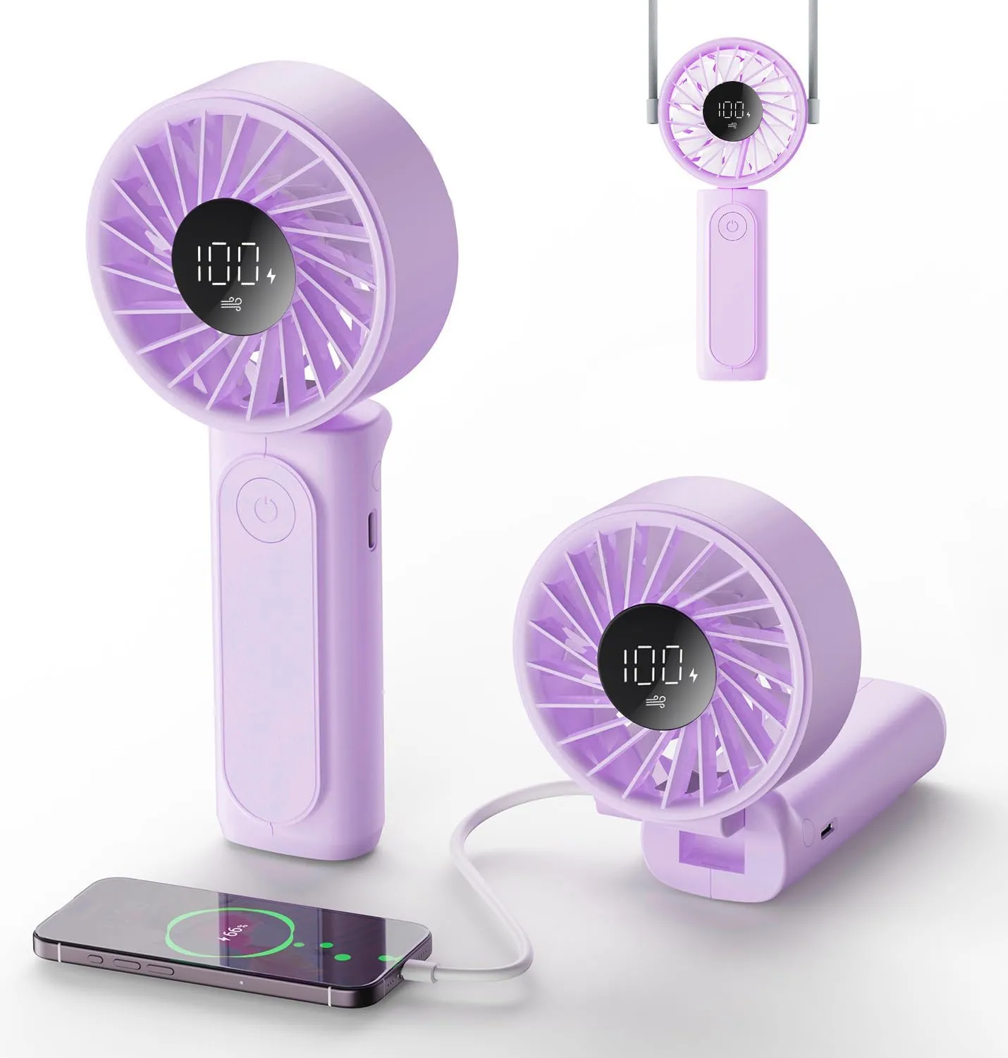 Portable Fan, 4000mAh USB Rechargeable, 180 Foldable Mini Desk Fan, 6 Wind Speed, LCD Digital Display, Lanyard as Neck Fan, Ultra Quiet, Pocket Size for Indoor Outdoor Battery-powered portable fan