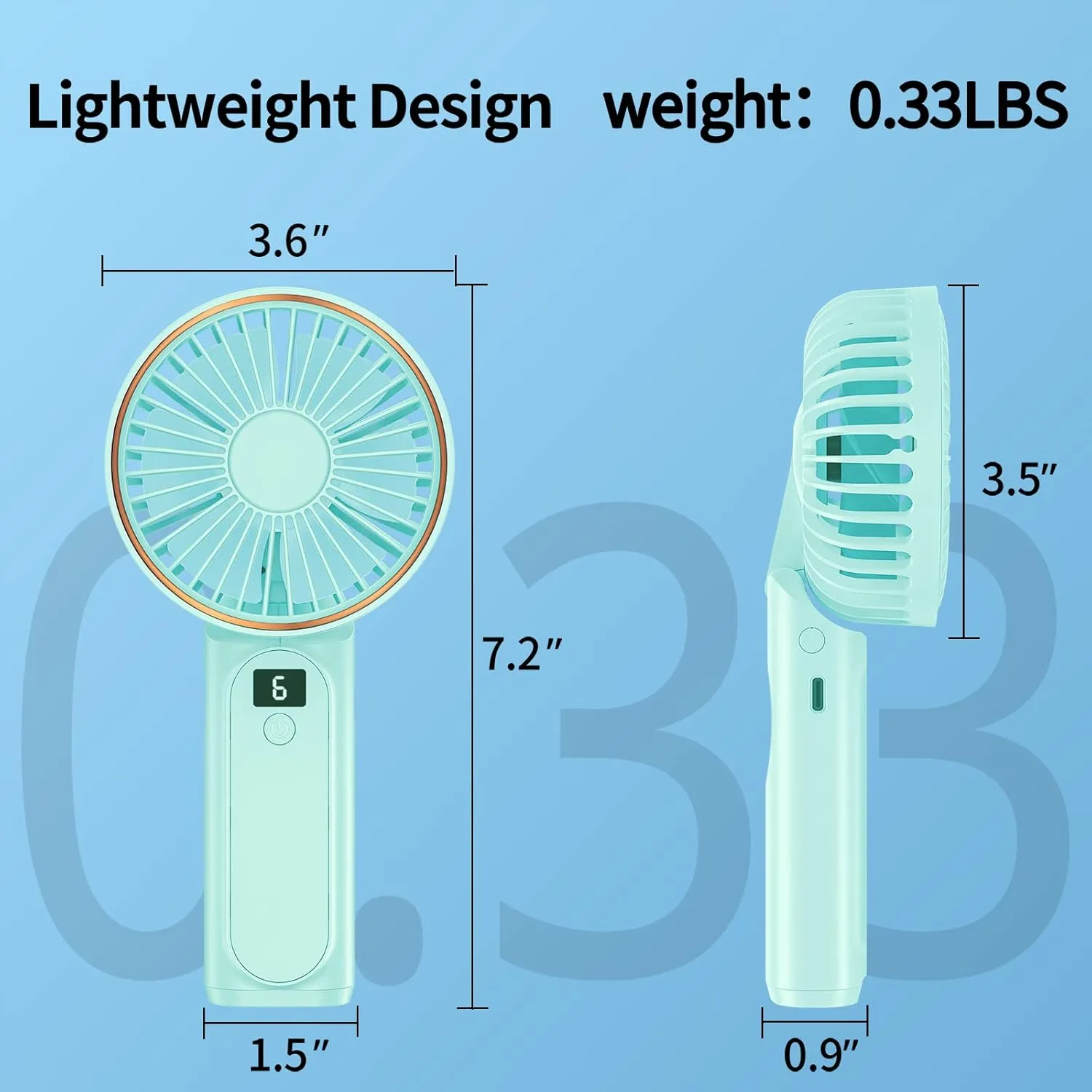 Portable Fan, 4000mAh USB Rechargeable, 180 Foldable Mini Desk Fan with 6 Wind Speed, LCD Digital Display, Lanyard as Neck Fan, Ultra Quiet