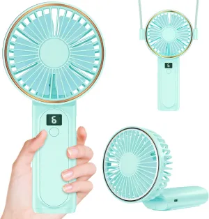 Portable Fan, 4000mAh USB Rechargeable, 180 Foldable Mini Desk Fan with 6 Wind Speed, LCD Digital Display, Lanyard as Neck Fan, Ultra Quiet Waist-mounted portable fan for outdoor use