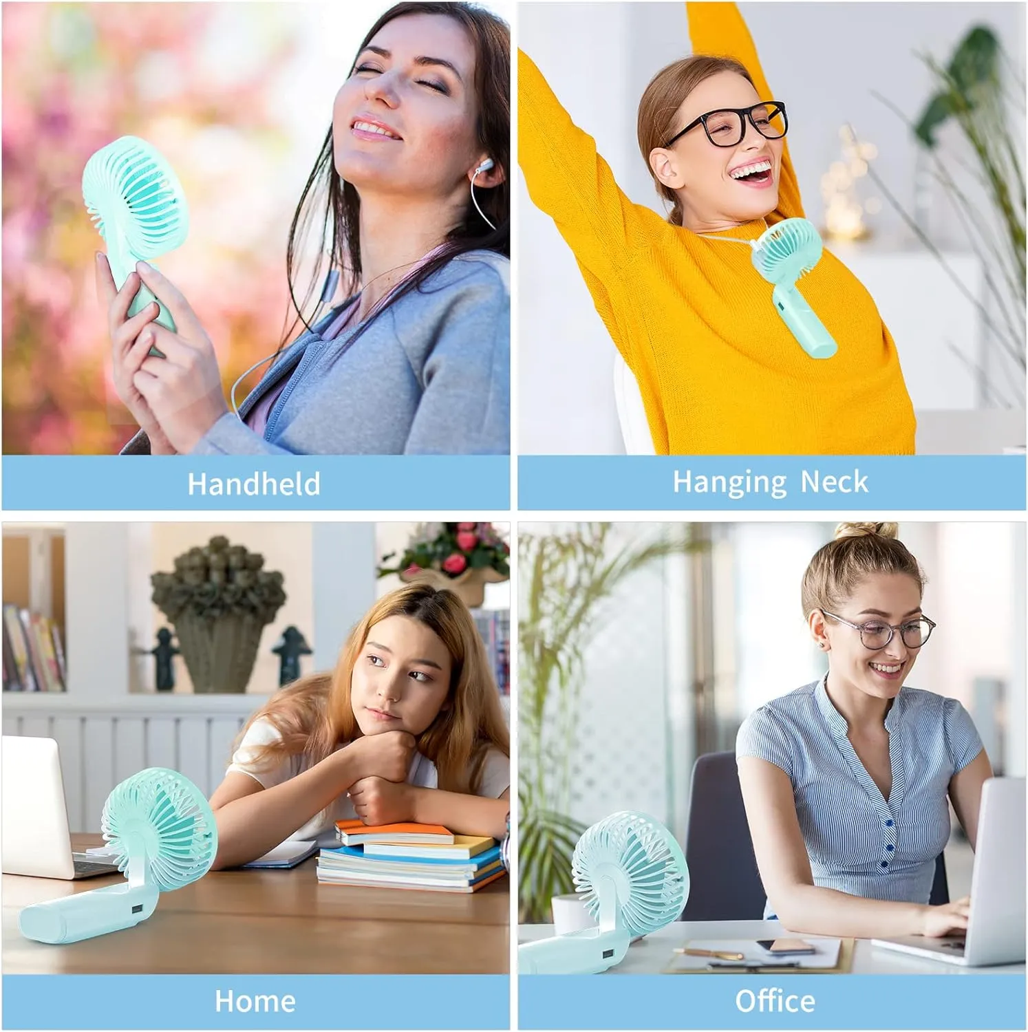 Portable Fan, 4000mAh USB Rechargeable, 180 Foldable Mini Desk Fan with 6 Wind Speed, LCD Digital Display, Lanyard as Neck Fan, Ultra Quiet