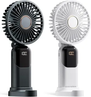 Portable Fan, 4200mAh Battery Operated Fan, 5 Speeds&Digital Display, Makeup Fans for Women with Base, 180Foldable 3in1 Handheld/Neck/Desk Fan for Outdoor Indoor,Ultra Quiet (Black white) Neck fan for hands-free comfort