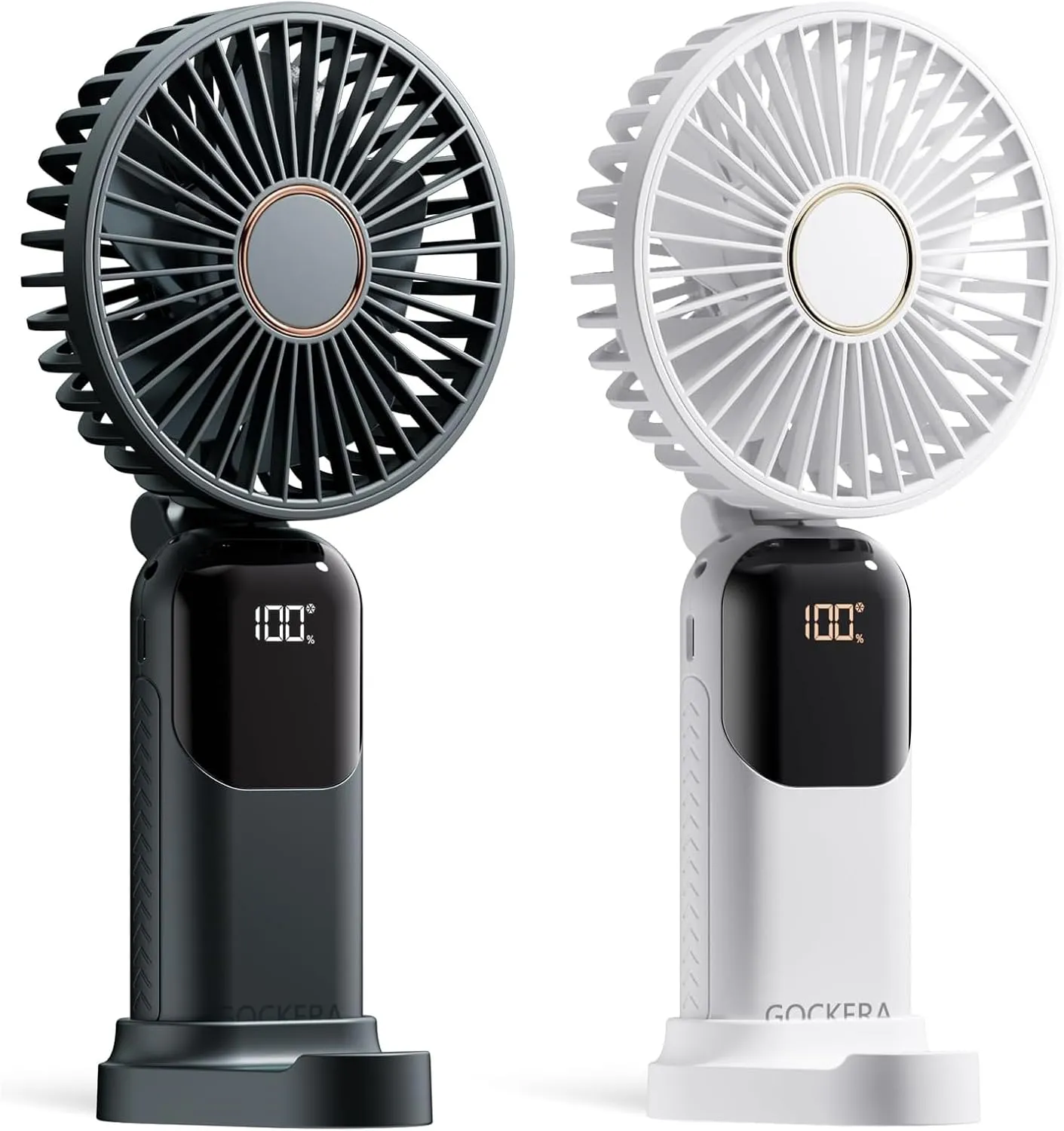 Portable Fan, 4200mAh Battery Operated Fan, 5 Speeds&Digital Display, Makeup Fans for Women with Base, 180Foldable 3in1 Handheld/Neck/Desk Fan for Outdoor Indoor,Ultra Quiet (Black white) Neck fan for hands-free comfort