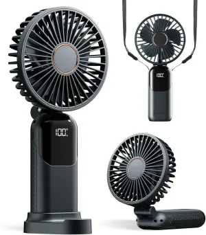 Portable Fan, 4200mAh Battery Operated Fan, 5 Speeds&Digital Display, Makeup Fans for Women with Base, 180Foldable 3in1 Handheld/Neck/Desk Fan for Outdoor Indoor,Ultra Quiet (Black) Neck fan for hands-free comfort