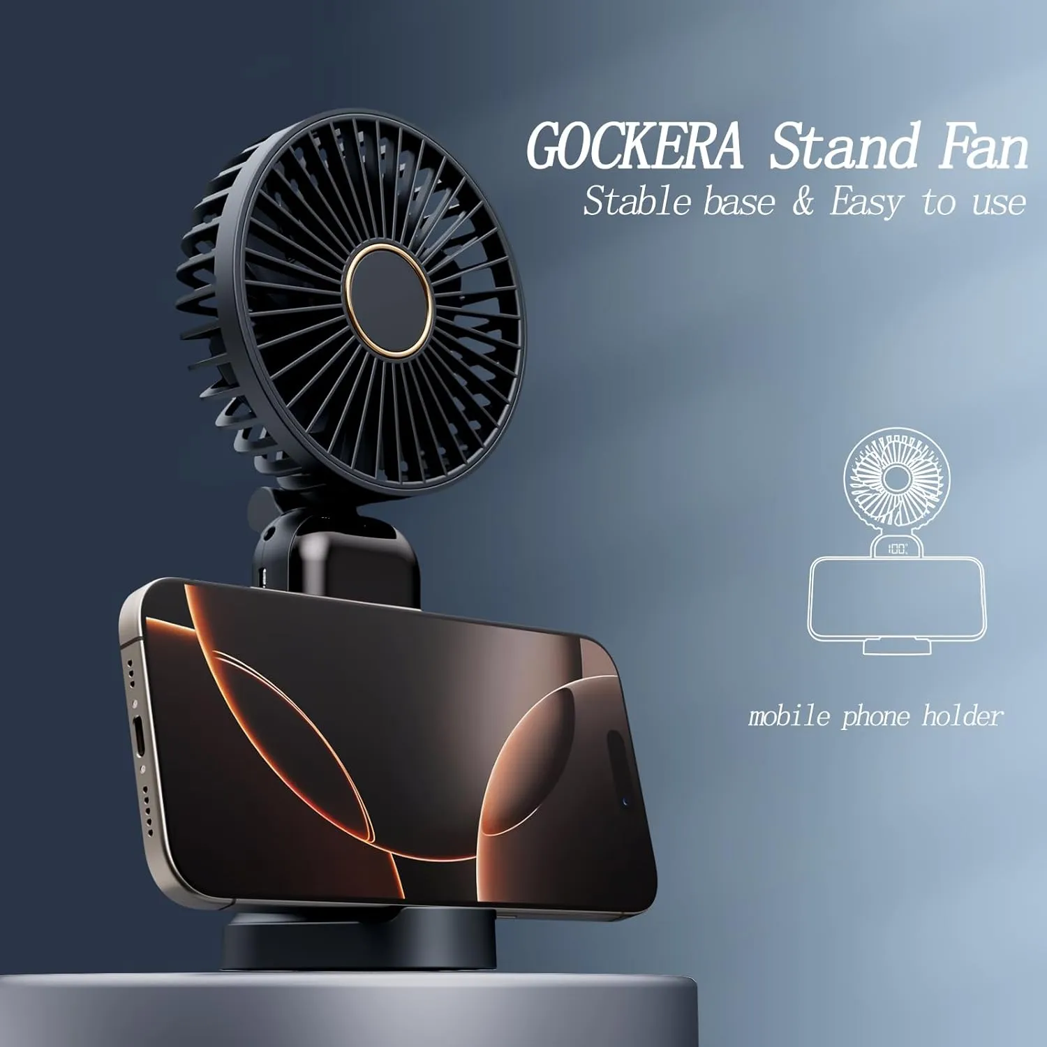 Portable Fan, 4200mAh Battery Operated Fan, 5 Speeds&Digital Display, Makeup Fans for Women with Base, 180Foldable 3in1 Handheld/Neck/Desk Fan for Outdoor Indoor,Ultra Quiet (Black)