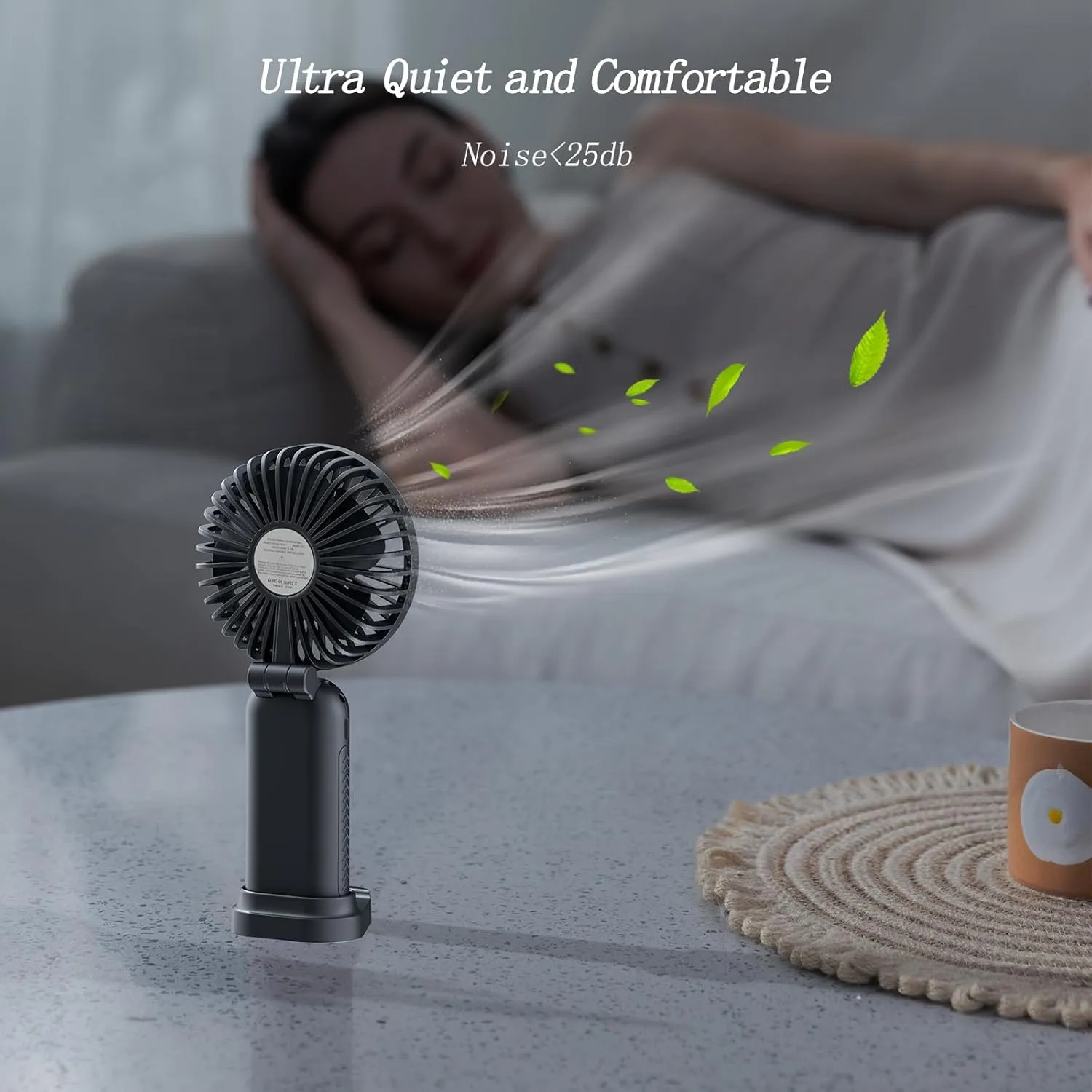 Portable Fan, 4200mAh Battery Operated Fan, 5 Speeds&Digital Display, Makeup Fans for Women with Base, 180Foldable 3in1 Handheld/Neck/Desk Fan for Outdoor Indoor,Ultra Quiet (Black)