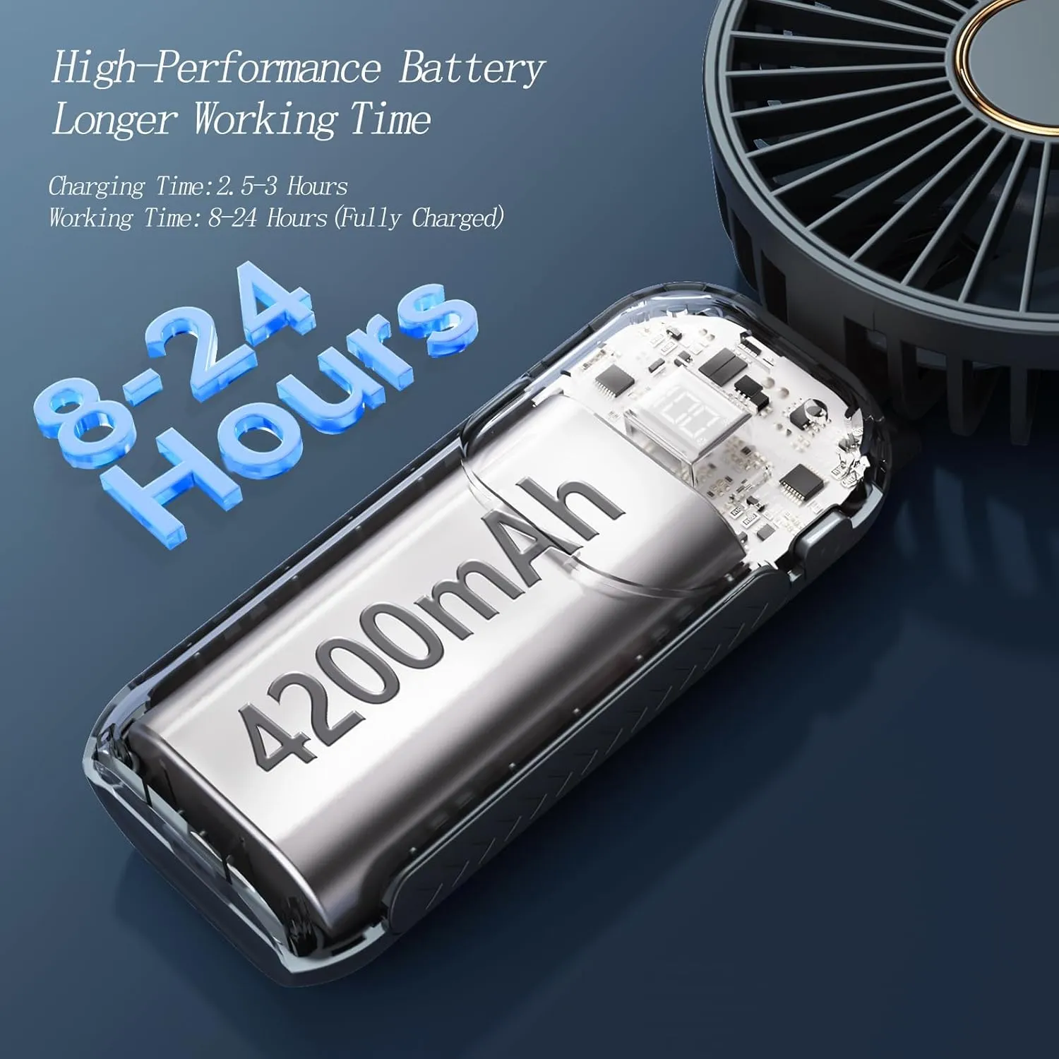 Portable Fan, 4200mAh Battery Operated Fan, 5 Speeds&Digital Display, Makeup Fans for Women with Base, 180Foldable 3in1 Handheld/Neck/Desk Fan for Outdoor Indoor,Ultra Quiet (Black)