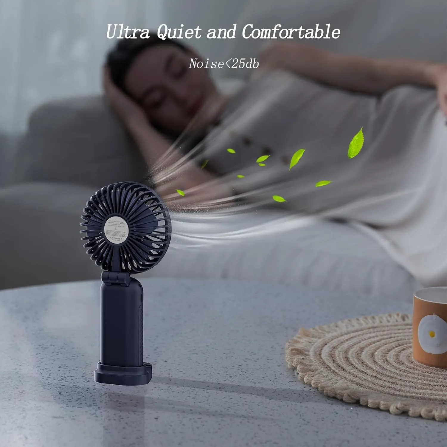 Portable Fan, 4200mAh Battery Operated Fan, 5 Speeds&Digital Display, Makeup Fans for Women with Base, 180Foldable 3in1 Handheld/Neck/Desk Fan for Outdoor Indoor,Ultra Quiet (Blue)