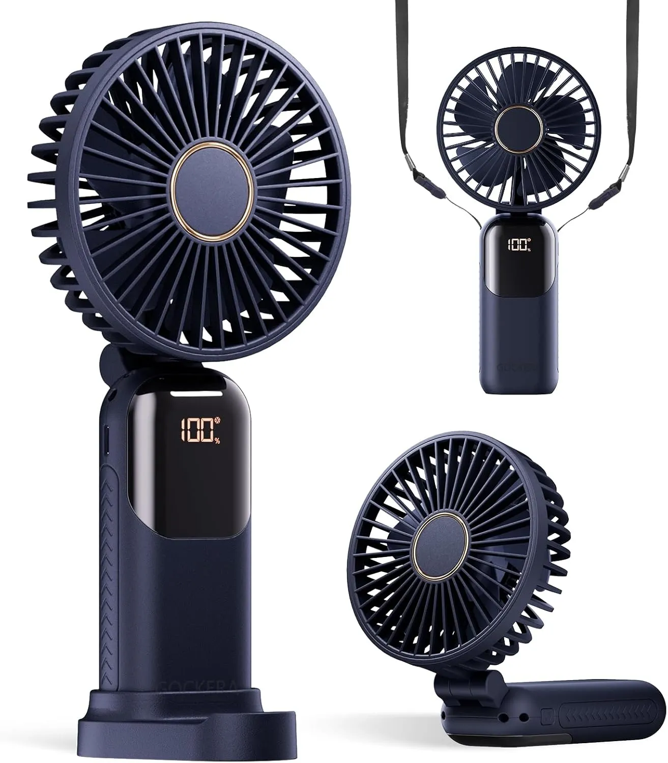 Portable Fan, 4200mAh Battery Operated Fan, 5 Speeds&Digital Display, Makeup Fans for Women with Base, 180Foldable 3in1 Handheld/Neck/Desk Fan for Outdoor Indoor,Ultra Quiet (Blue) Neck fan for hands-free comfort
