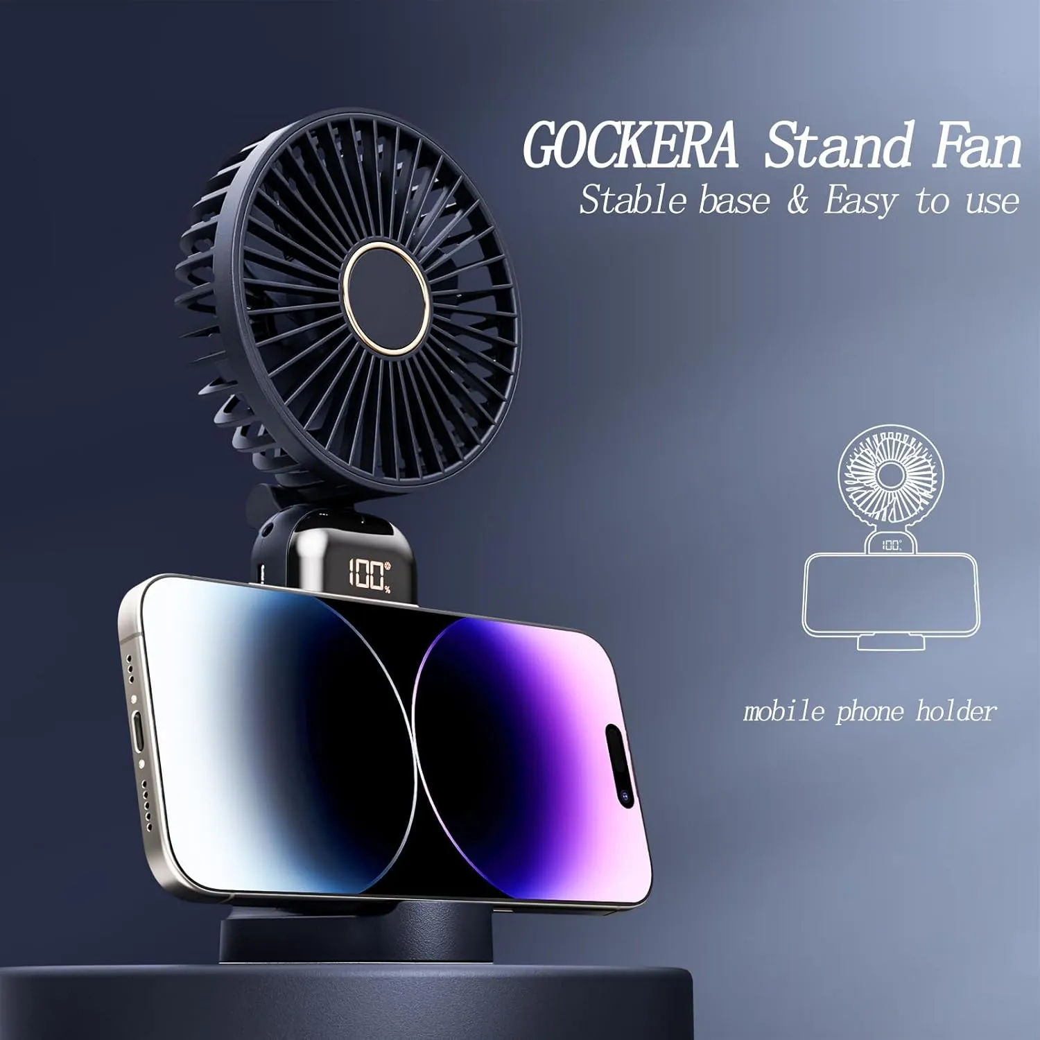 Portable Fan, 4200mAh Battery Operated Fan, 5 Speeds&Digital Display, Makeup Fans for Women with Base, 180Foldable 3in1 Handheld/Neck/Desk Fan for Outdoor Indoor,Ultra Quiet (Blue)