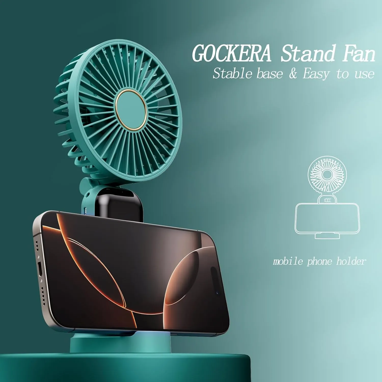 Portable Fan, 4200mAh Battery Operated Fan, 5 Speeds&Digital Display, Makeup Fans for Women with Base, 180Foldable 3in1 Handheld/Neck/Desk Fan for Outdoor Indoor,Ultra Quiet (Green)