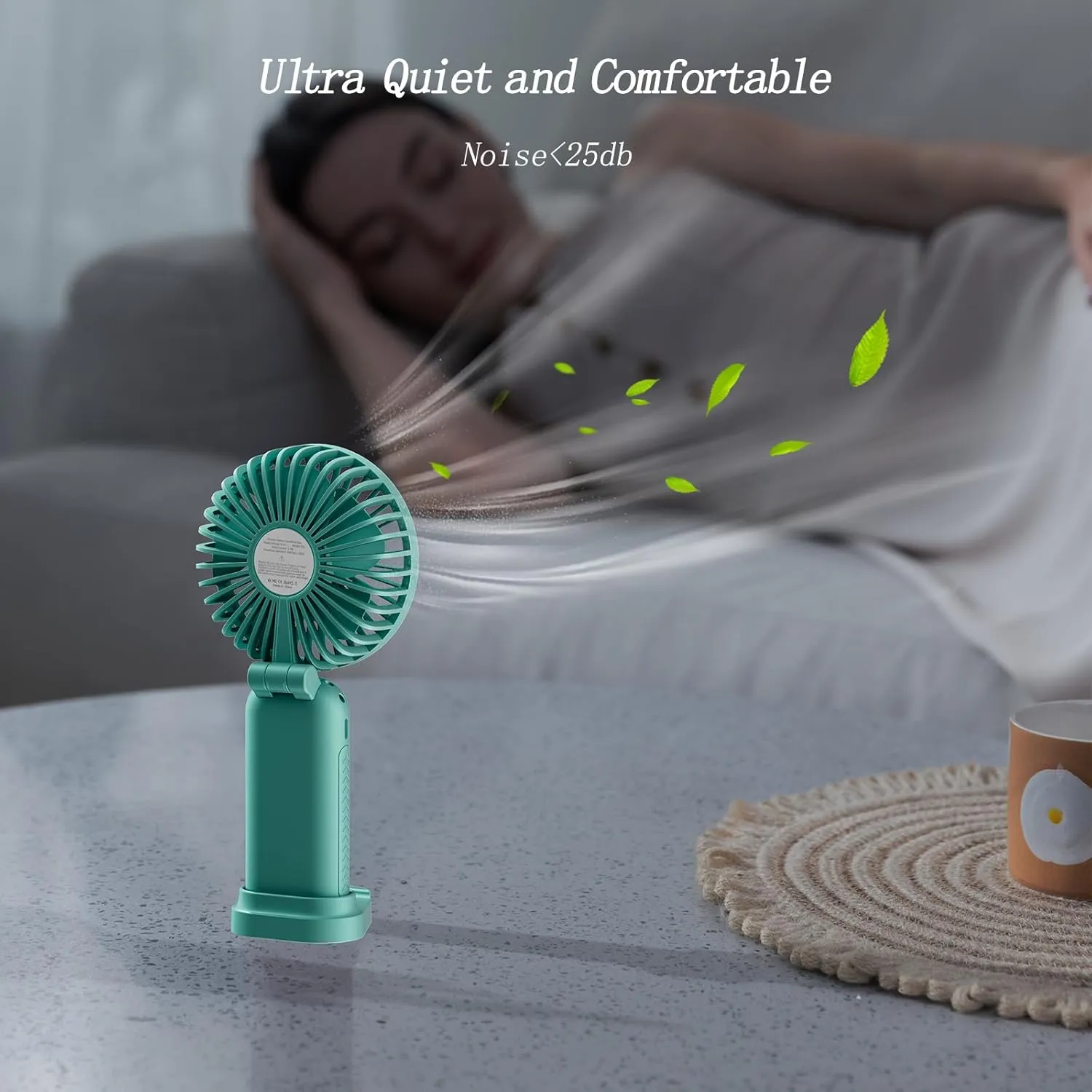 Portable Fan, 4200mAh Battery Operated Fan, 5 Speeds&Digital Display, Makeup Fans for Women with Base, 180Foldable 3in1 Handheld/Neck/Desk Fan for Outdoor Indoor,Ultra Quiet (Green)