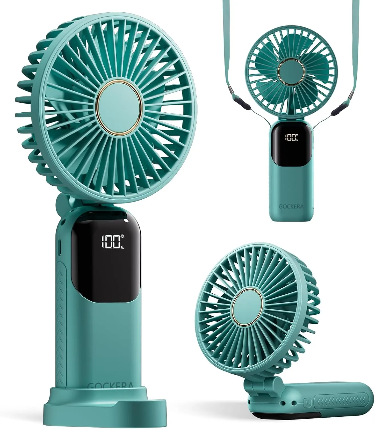 Portable Fan, 4200mAh Battery Operated Fan, 5 Speeds&Digital Display, Makeup Fans for Women with Base, 180Foldable 3in1 Handheld/Neck/Desk Fan for Outdoor Indoor,Ultra Quiet (Green) Neck fan for hands-free comfort
