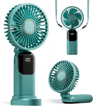 Portable Fan, 4200mAh Battery Operated Fan, 5 Speeds&Digital Display, Makeup Fans for Women with Base, 180Foldable 3in1 Handheld/Neck/Desk Fan for Outdoor Indoor,Ultra Quiet (Green) Neck fan for hands-free comfort