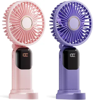 Portable Fan, 4200mAh Battery Operated Fan, 5 Speeds&Digital Display, Makeup Fans for Women with Base, 180Foldable 3in1 Handheld/Neck/Desk Fan for Outdoor Indoor,Ultra Quiet (Pink Purple) Neck fan for hands-free comfort
